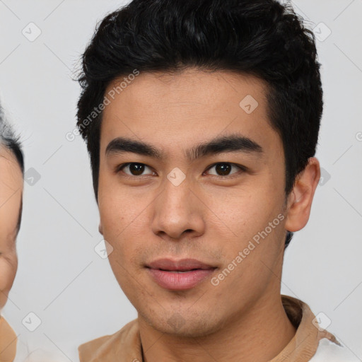 Neutral asian young-adult male with short  brown hair and brown eyes