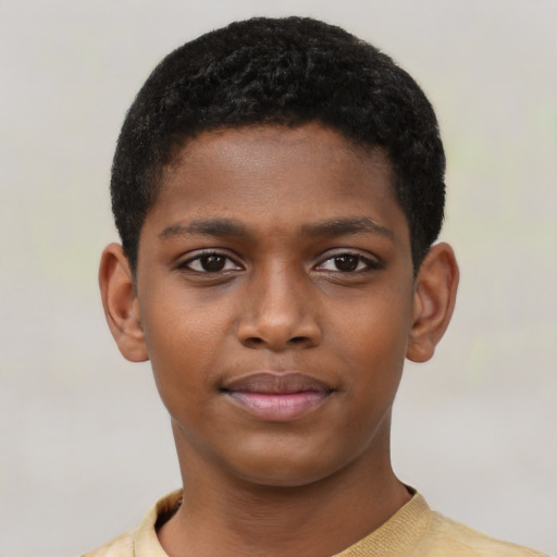 Neutral black child male with short  black hair and brown eyes