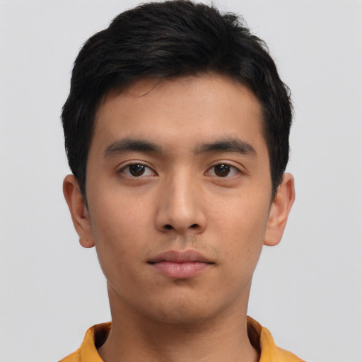 Neutral asian young-adult male with short  black hair and brown eyes