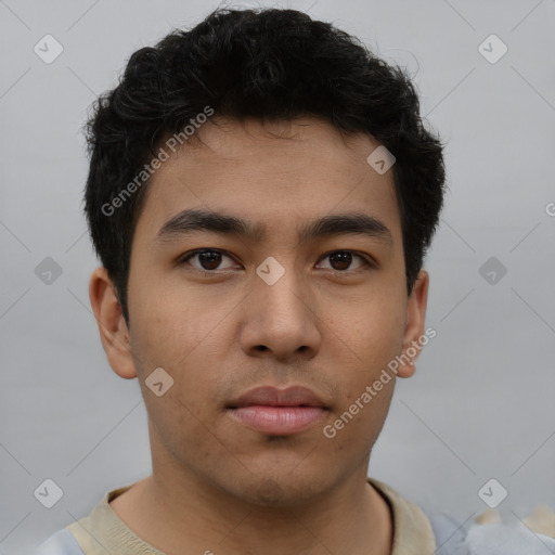 Neutral asian young-adult male with short  brown hair and brown eyes