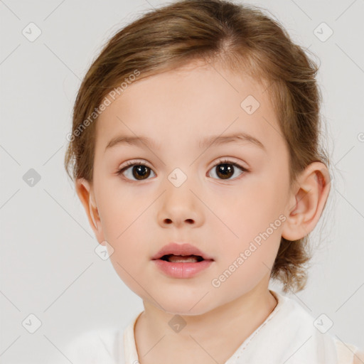 Neutral white child female with medium  brown hair and brown eyes