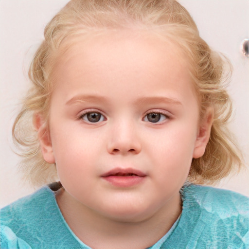 Neutral white child female with medium  brown hair and blue eyes