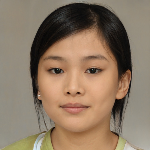 Neutral asian young-adult female with medium  brown hair and brown eyes