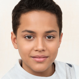 Joyful white child female with short  brown hair and brown eyes