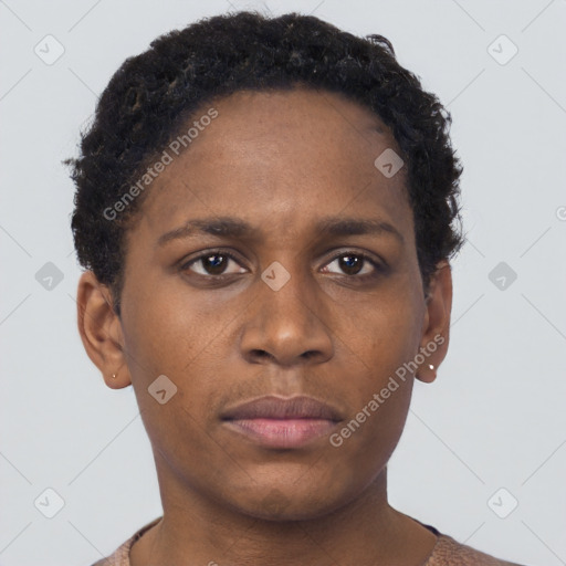 Neutral black young-adult male with short  brown hair and brown eyes