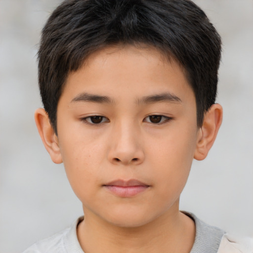 Neutral asian child male with short  brown hair and brown eyes