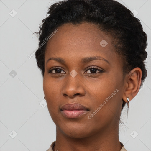 Neutral black young-adult female with short  brown hair and brown eyes