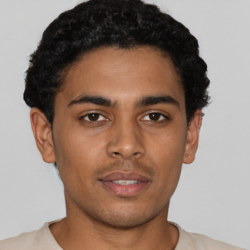 Neutral latino young-adult male with short  brown hair and brown eyes