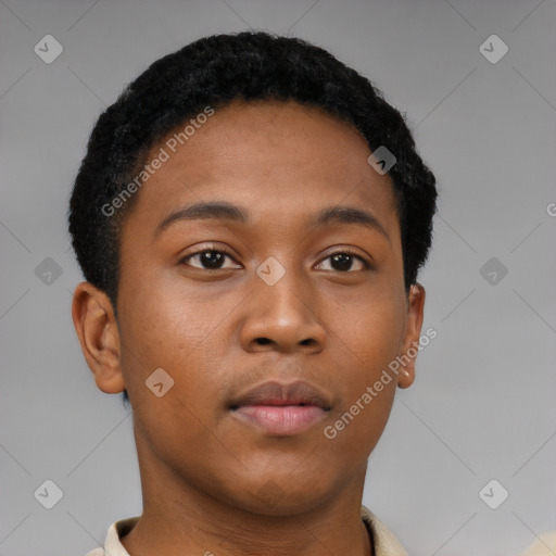 Neutral black young-adult male with short  brown hair and brown eyes