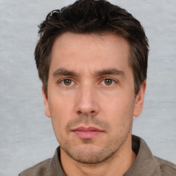 Neutral white adult male with short  brown hair and brown eyes