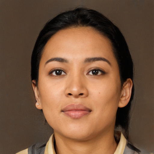 Neutral latino young-adult female with medium  black hair and brown eyes