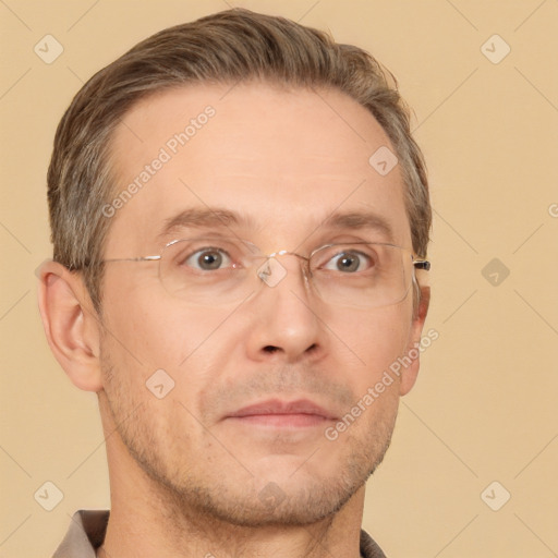 Neutral white adult male with short  brown hair and brown eyes