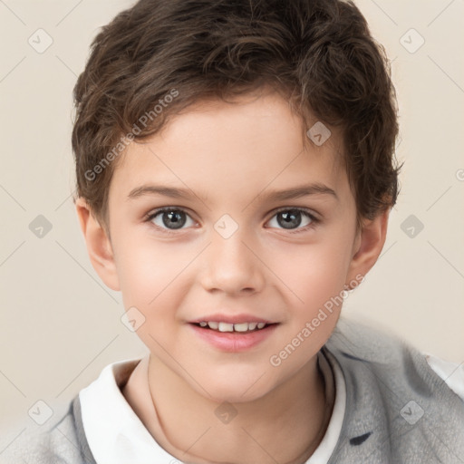 Joyful white child male with short  brown hair and brown eyes