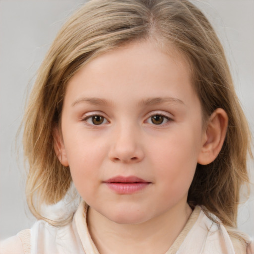 Neutral white child female with medium  brown hair and brown eyes