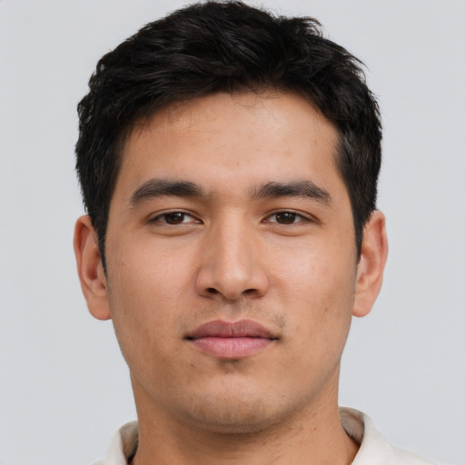 Neutral asian young-adult male with short  brown hair and brown eyes