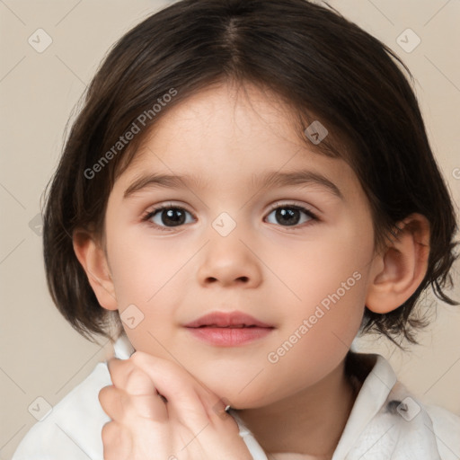 Neutral white child female with medium  brown hair and brown eyes