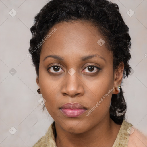 Neutral black young-adult female with medium  black hair and brown eyes