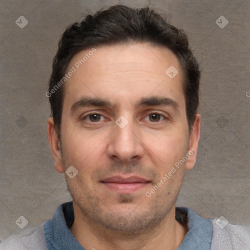 Neutral white adult male with short  brown hair and brown eyes