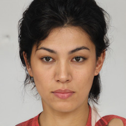 Neutral asian young-adult female with medium  brown hair and brown eyes