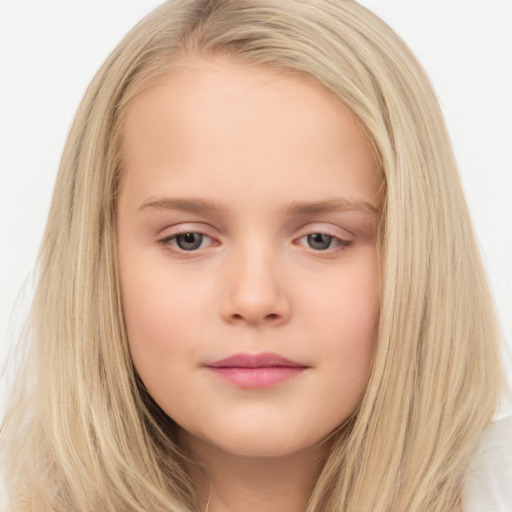 Neutral white child female with long  brown hair and brown eyes