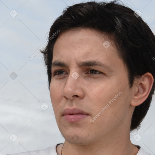 Neutral white adult male with short  brown hair and brown eyes