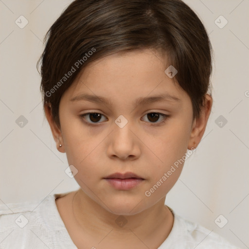 Neutral white child female with short  brown hair and brown eyes