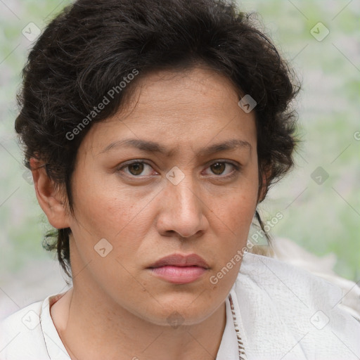 Neutral white adult female with medium  brown hair and brown eyes