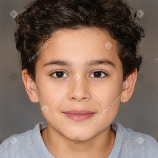 Joyful white child male with short  brown hair and brown eyes