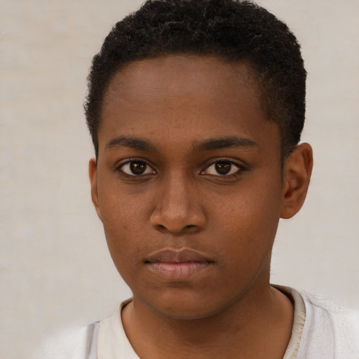 Neutral black young-adult male with short  brown hair and brown eyes