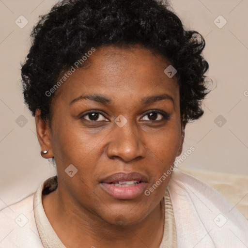 Neutral black young-adult female with short  brown hair and brown eyes