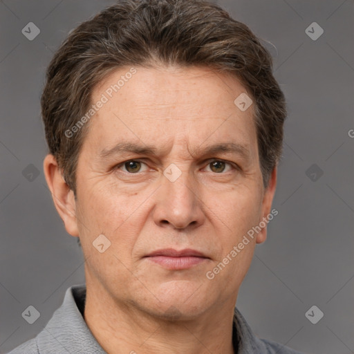 Neutral white adult male with short  brown hair and brown eyes