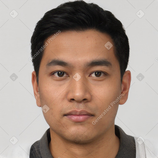 Neutral asian young-adult male with short  black hair and brown eyes