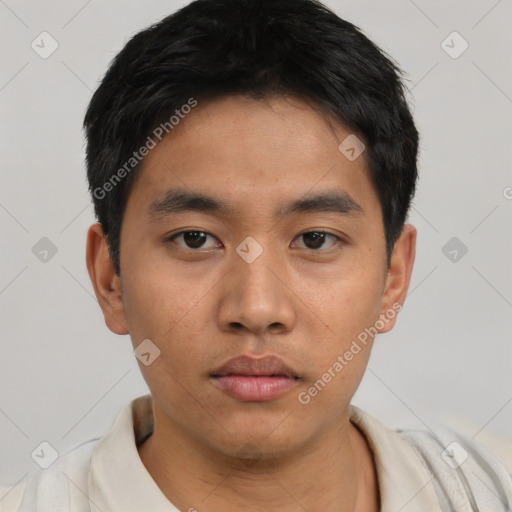 Neutral asian young-adult male with short  black hair and brown eyes