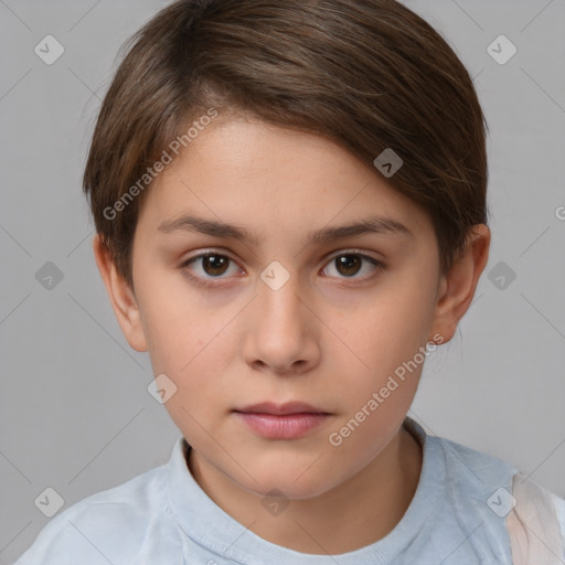 Neutral white child female with short  brown hair and brown eyes