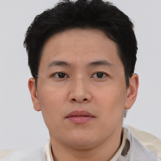 Neutral asian young-adult male with short  brown hair and brown eyes