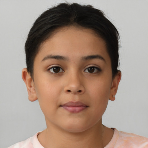 Neutral latino young-adult female with short  brown hair and brown eyes