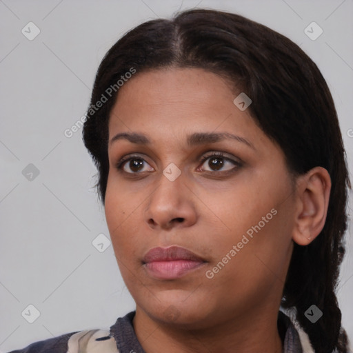 Neutral asian young-adult female with medium  brown hair and brown eyes