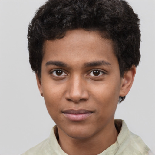 Neutral latino young-adult male with short  brown hair and brown eyes