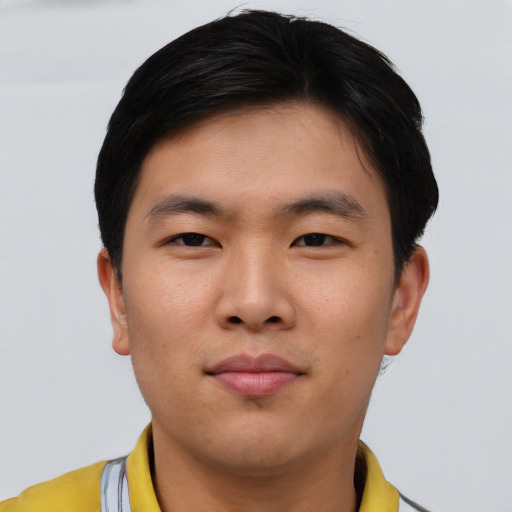 Neutral asian young-adult male with short  brown hair and brown eyes