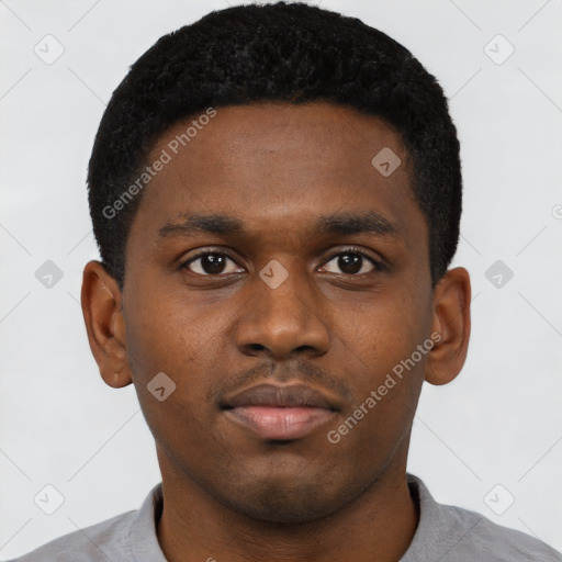 Neutral black young-adult male with short  brown hair and brown eyes