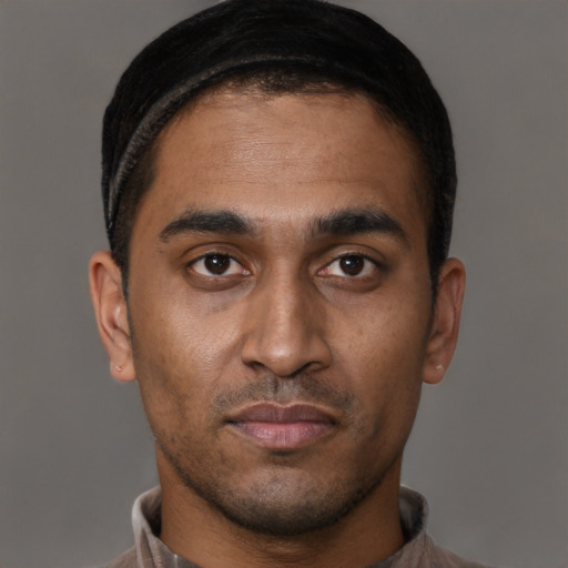 Neutral black young-adult male with short  brown hair and brown eyes