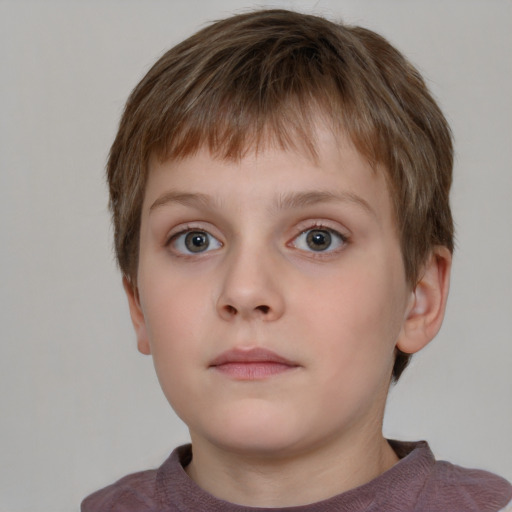 Neutral white child male with short  brown hair and grey eyes