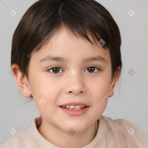 Joyful white child male with short  brown hair and brown eyes