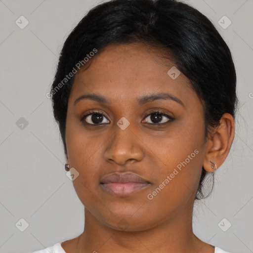 Neutral asian young-adult female with medium  brown hair and brown eyes