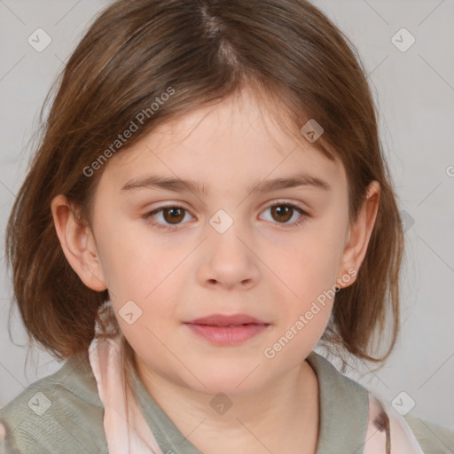 Neutral white child female with medium  brown hair and brown eyes