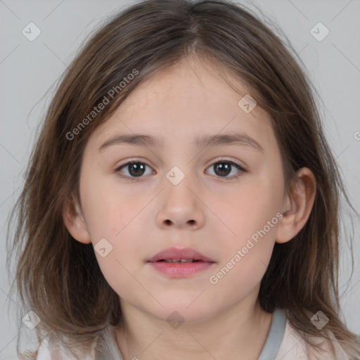 Neutral white child female with medium  brown hair and brown eyes