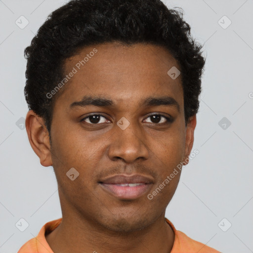 Neutral black young-adult male with short  brown hair and brown eyes