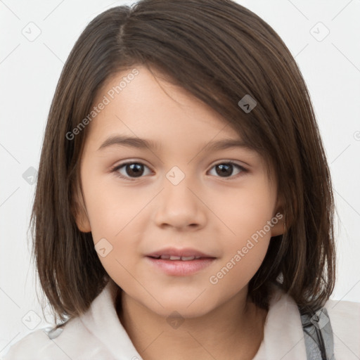 Neutral white child female with medium  brown hair and brown eyes