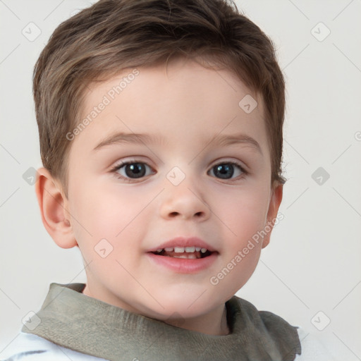 Joyful white child male with short  brown hair and brown eyes