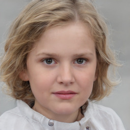 Neutral white child female with medium  brown hair and grey eyes